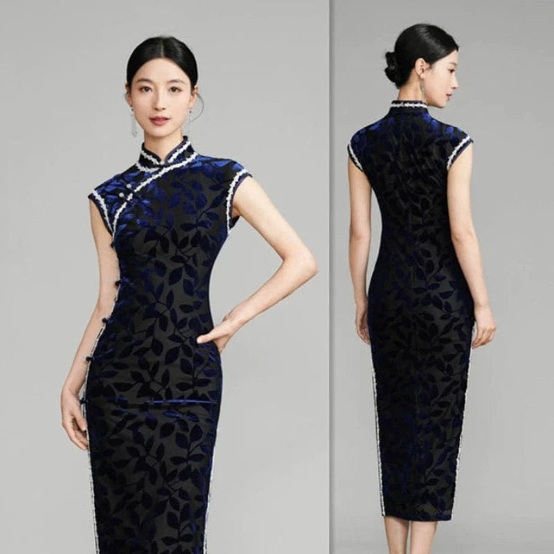 Beth and Brian Qipao-SYK Chinese classic style, velvet fabric long Cheongsam