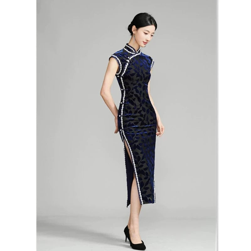 Beth and Brian Qipao-SYK Chinese classic style, velvet fabric long Cheongsam