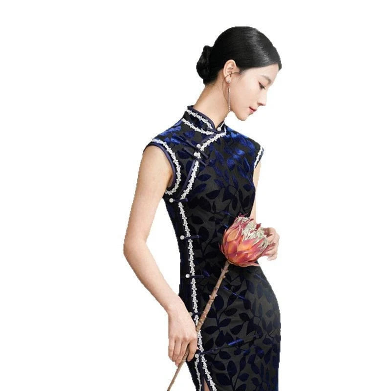 Beth and Brian Qipao-SYK Chinese classic style, velvet fabric long Cheongsam