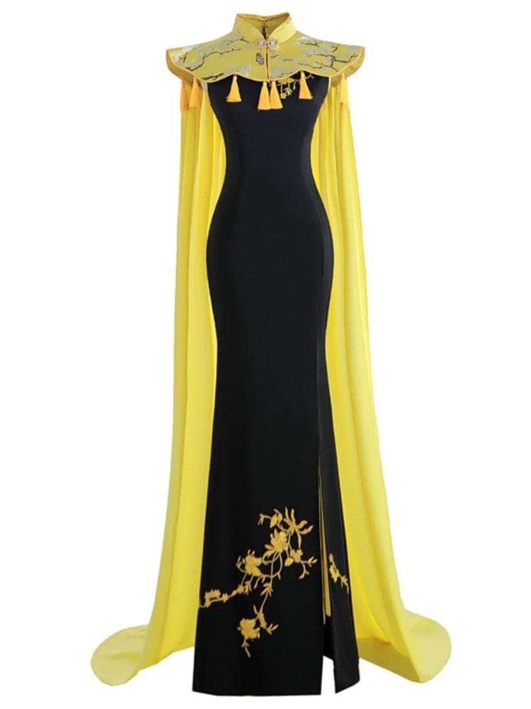Beth and Brian Qipao-BS Customizble Floral Embroidery, Fishtail Satin Cheongsam