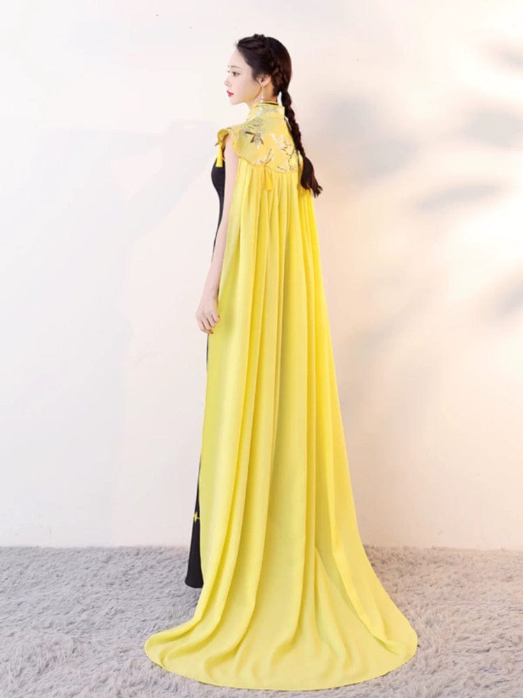 Beth and Brian Qipao-BS Customizble Floral Embroidery, Fishtail Satin Cheongsam