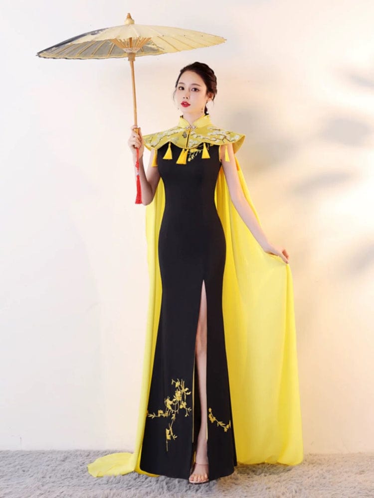 Beth and Brian Qipao-BS Customizble Floral Embroidery, Fishtail Satin Cheongsam