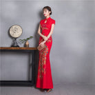 Beth and Brian Qipao-CJH Peacock embroidery, red wedding mermaid Cheongsam