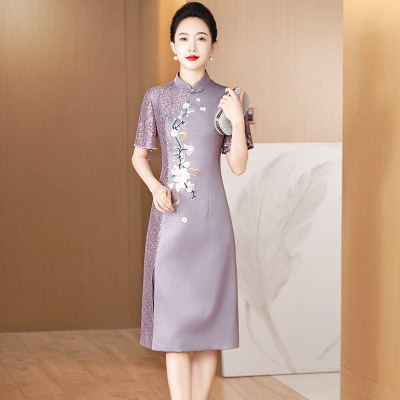 Beth and Brian Qipao-LC Summer colleciton, floral pattern midi Cheongsam