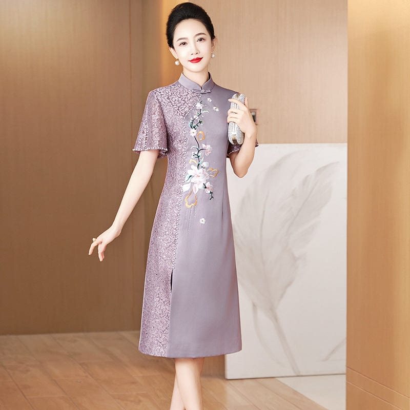 Beth and Brian Qipao-LC Summer colleciton, floral pattern midi Cheongsam