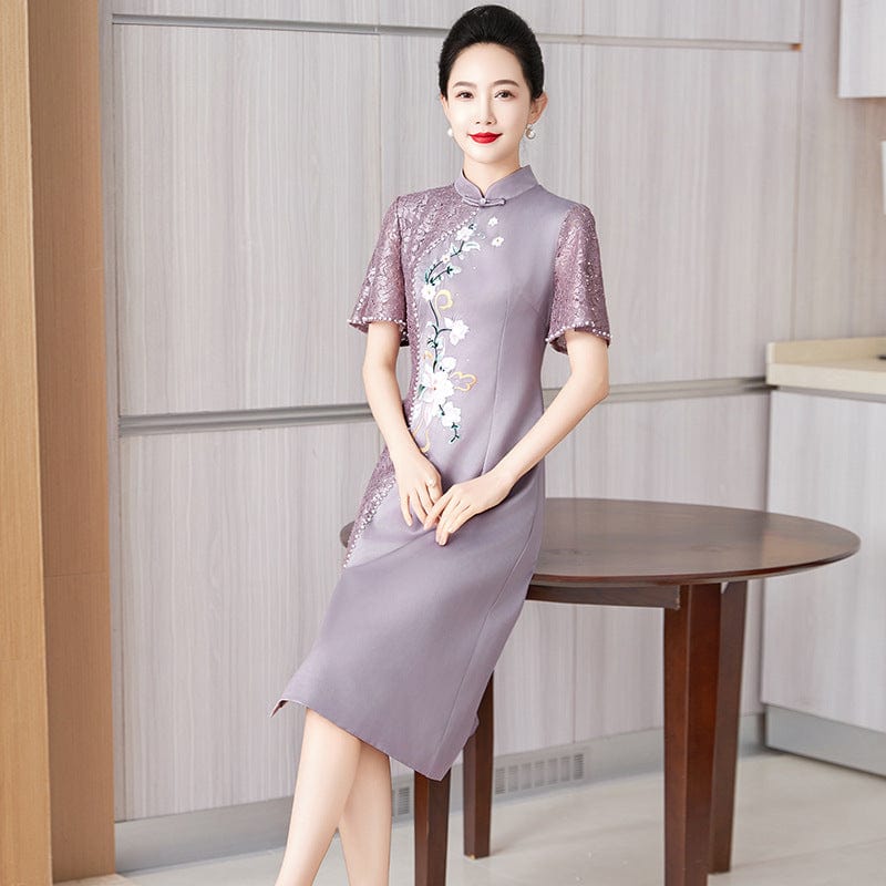 Beth and Brian Qipao-LC Summer colleciton, floral pattern midi Cheongsam