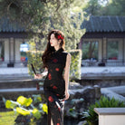 Beth and Brian Qipao-FRY Sleeveless, New Chinese style(新中式), black long Cheongsam
