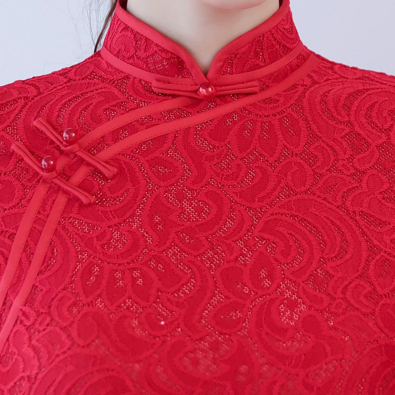Beth and Brian Qipao-FRY Spring and Fall collection, lace fabric long Qipao