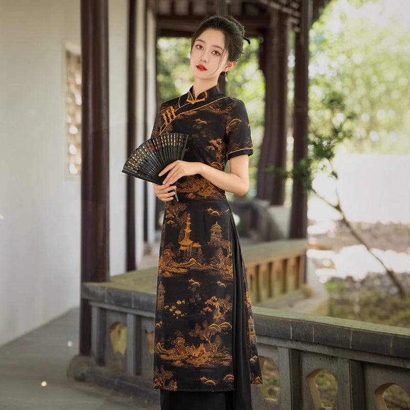 Beth and Brian Qipao-FRY Jacquard satin, daily midi plus size Ao dai