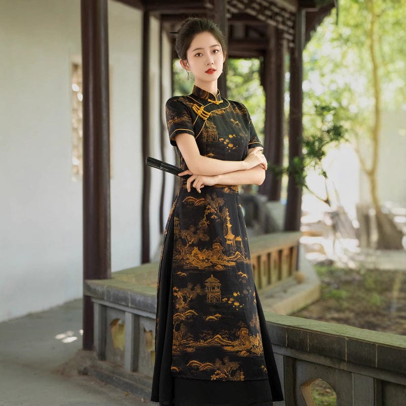 Beth and Brian Qipao-FRY Jacquard satin, daily midi plus size Ao dai