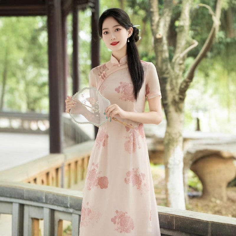 Beth and Brian Qipao-FRY Jacquard satin, daily midi plus size Ao dai