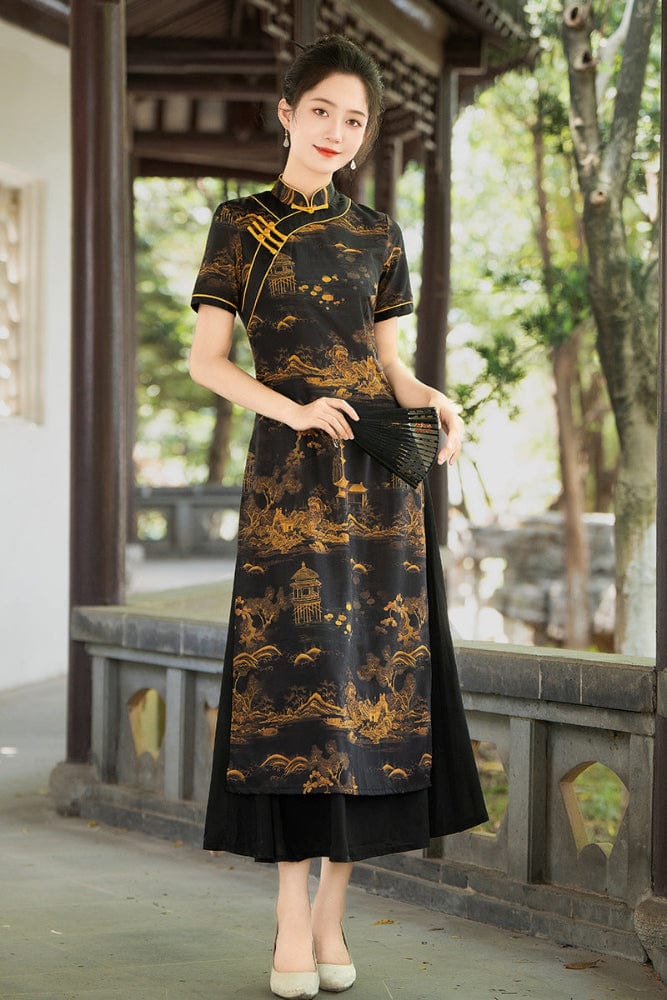 Beth and Brian Qipao-FRY Jacquard satin, daily midi plus size Ao dai