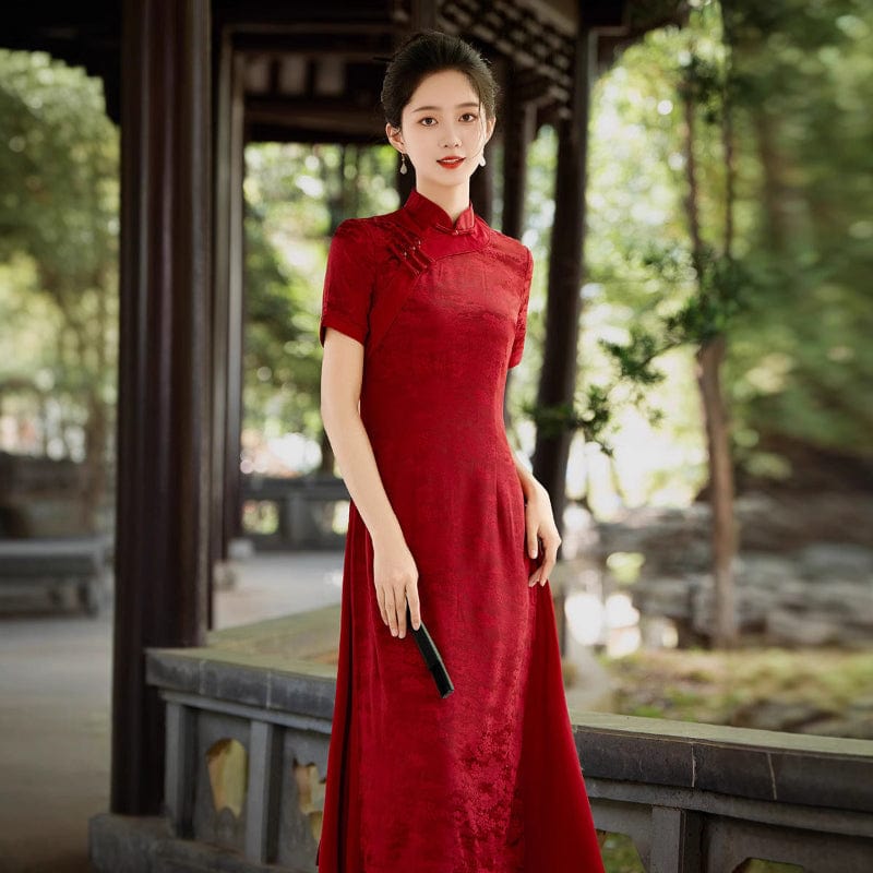 Beth and Brian Qipao-FRY Jacquard satin, daily midi plus size Ao dai
