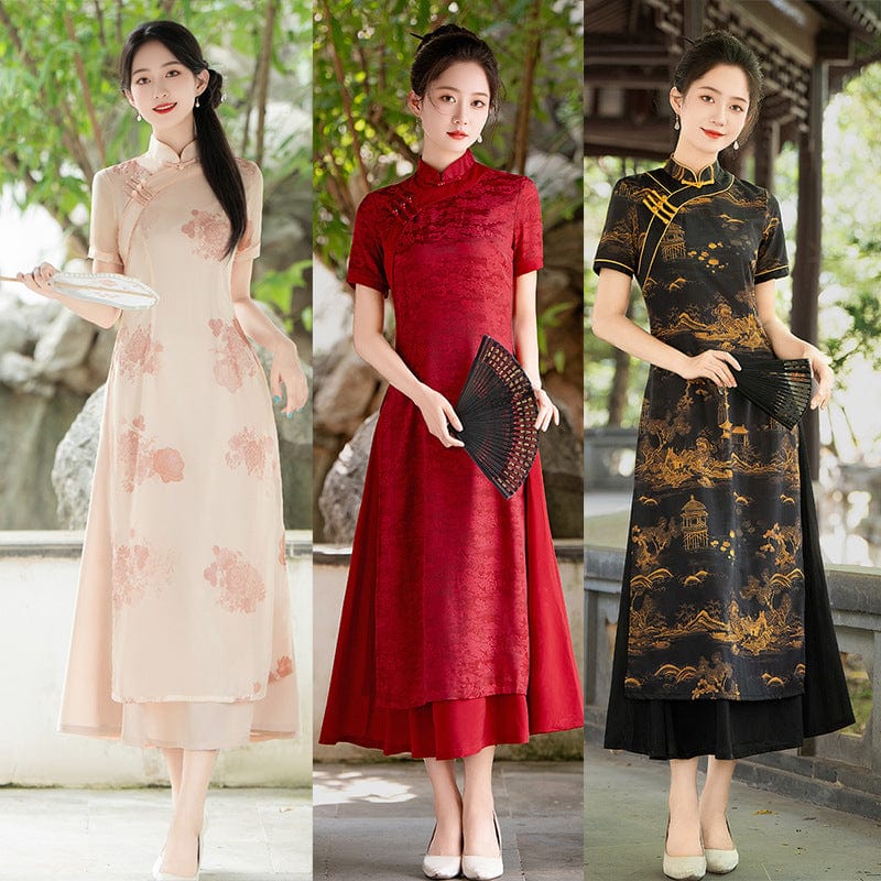 Beth and Brian Qipao-FRY Jacquard satin, daily midi plus size Ao dai