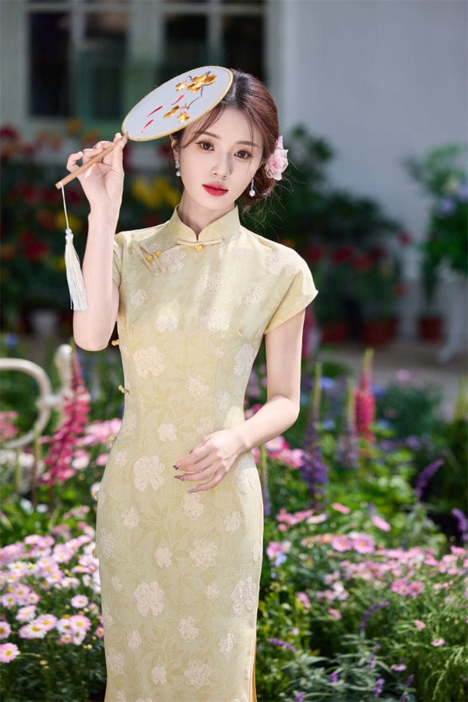 Beth and Brian Qipao - JN Summer collection, ramie fabric, floral midi Cheongsam