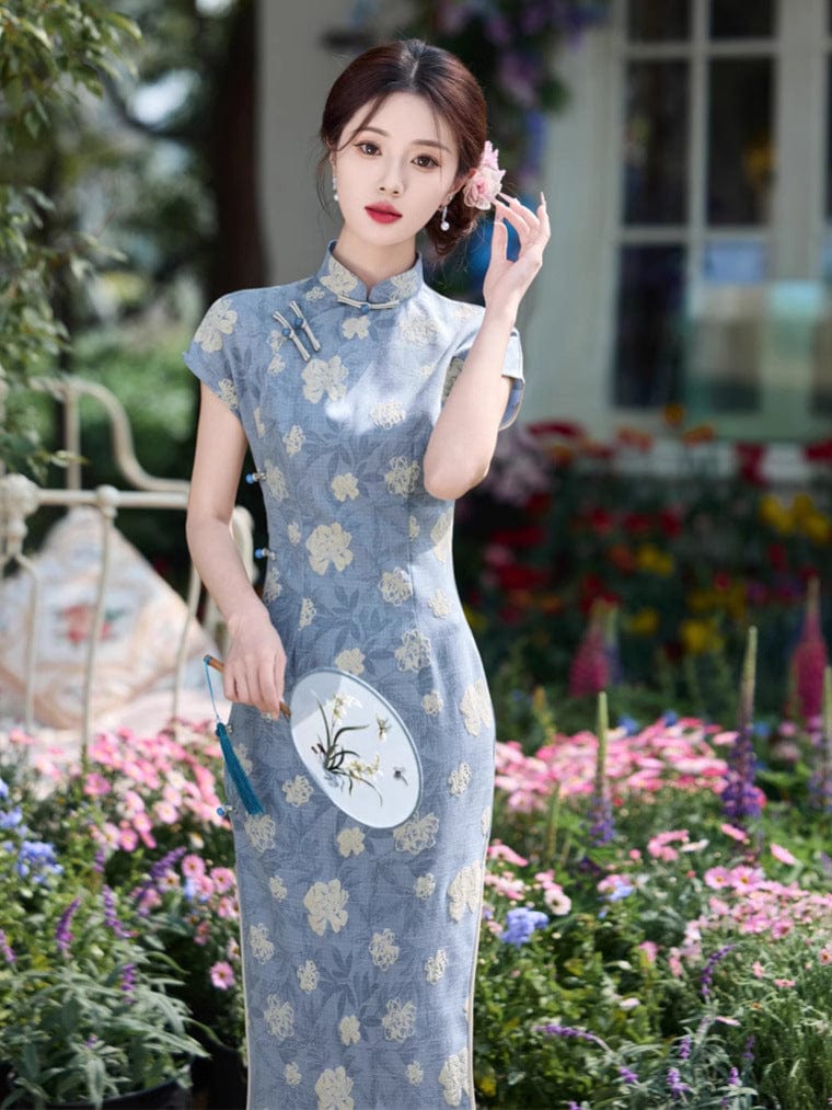 Beth and Brian Qipao - JN Summer collection, ramie fabric, floral midi Cheongsam