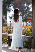 Beth and Brian Qipao-SYK Tencel linen fabric, light blue&pink long Ao dai