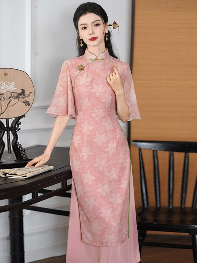 Beth and Brian Qipao-ZQYS Summer collection, pink mid-length Ao dai