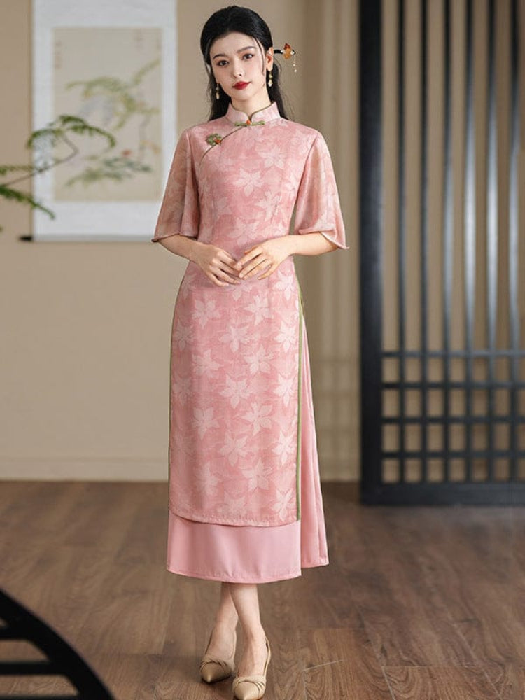Beth and Brian Qipao-ZQYS Summer collection, pink mid-length Ao dai