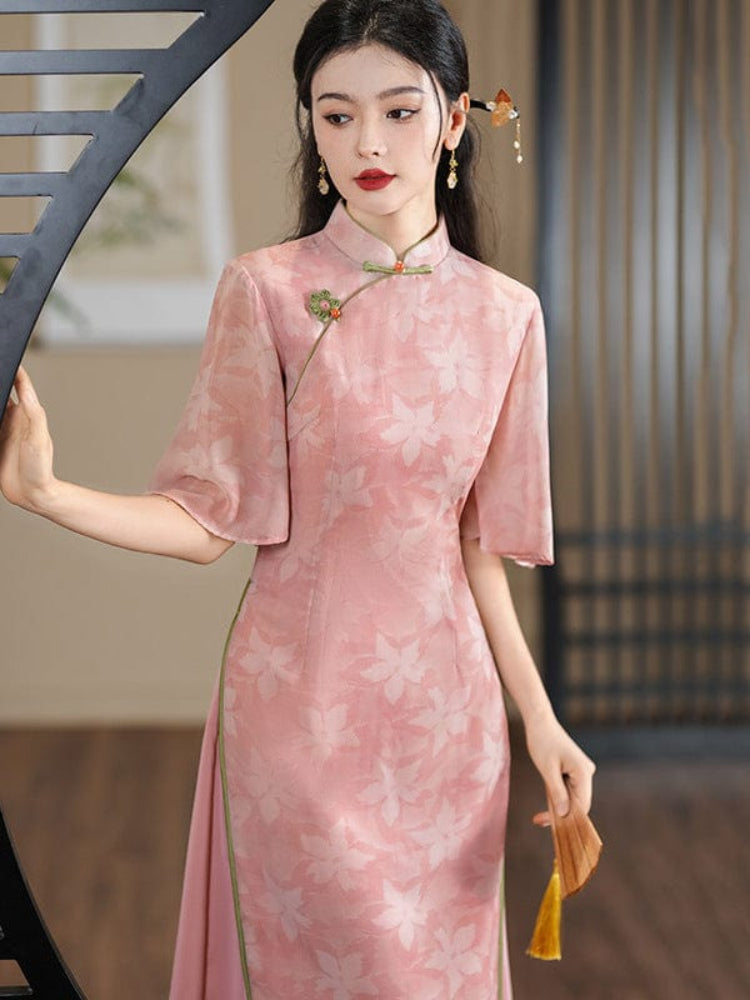 Beth and Brian Qipao-ZQYS Summer collection, pink mid-length Ao dai