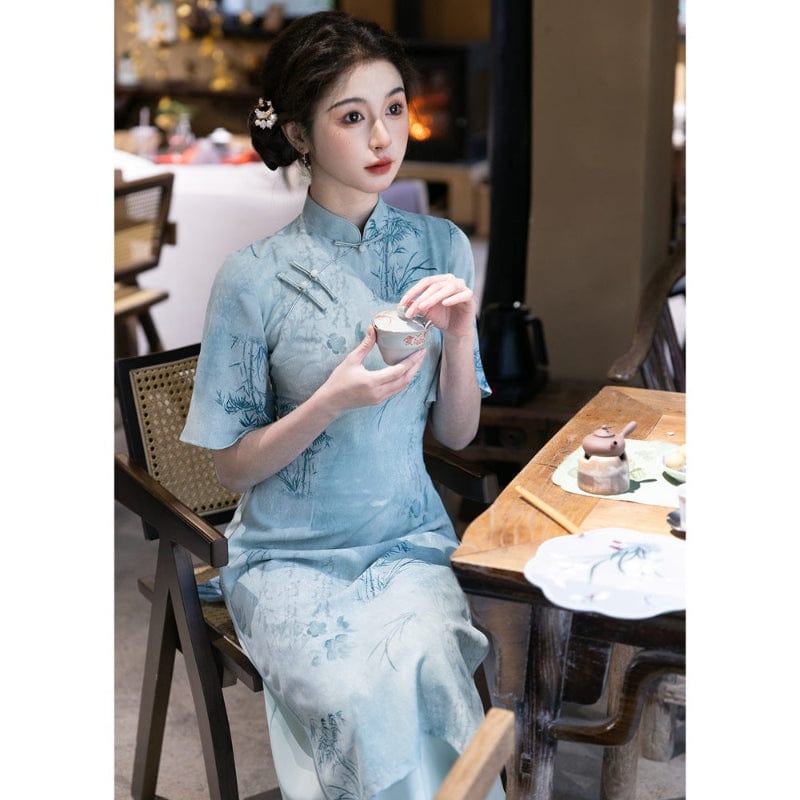 Beth and Brian Qipao-YS Tencel jacquard fabric, daily midi Ao dai