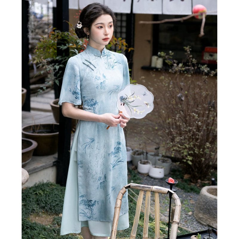 Beth and Brian Qipao-YS Tencel jacquard fabric, daily midi Ao dai