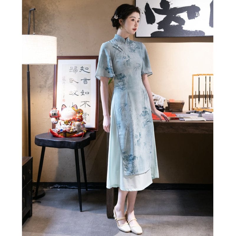 Beth and Brian Qipao-YS Tencel jacquard fabric, daily midi Ao dai