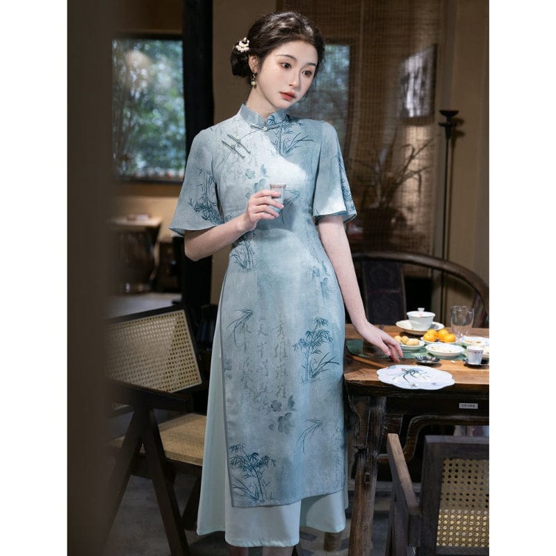 Beth and Brian Qipao-YS Tencel jacquard fabric, daily midi Ao dai