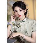 Beth and Brian Qipao-HY Bamboo pattern, green midi Ao dai