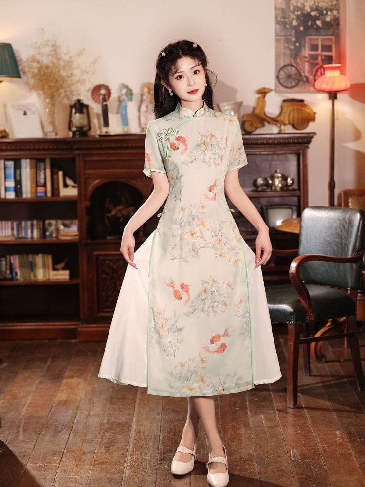 Beth and Brian Qipao-LSB Koi fish pattern, light green midi Ao dai