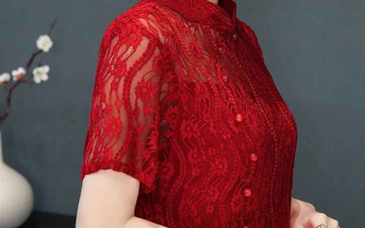 Beth and Brian Qipao-CJM Floral pattern, lace midi plus size Cheongsam