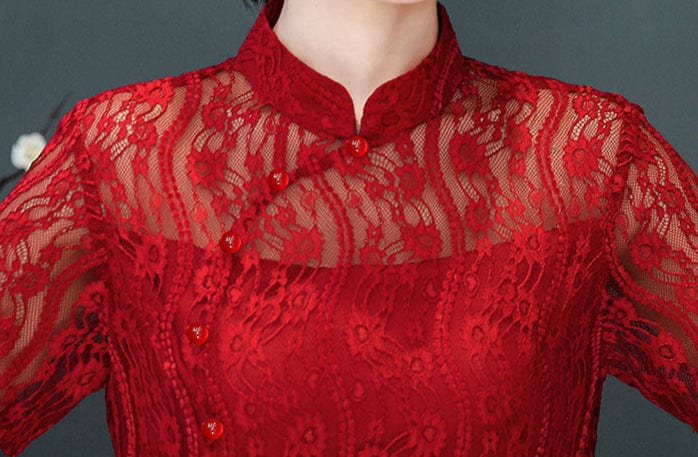 Beth and Brian Qipao-CJM Floral pattern, lace midi plus size Cheongsam
