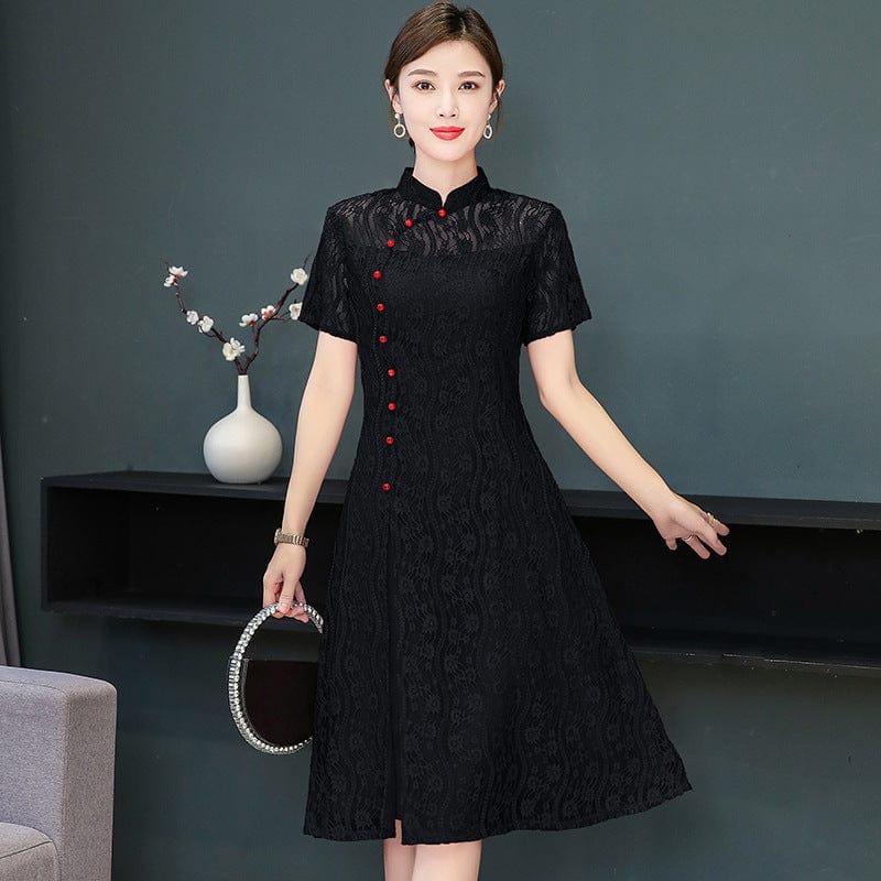 Beth and Brian Qipao-CJM Floral pattern, lace midi plus size Cheongsam