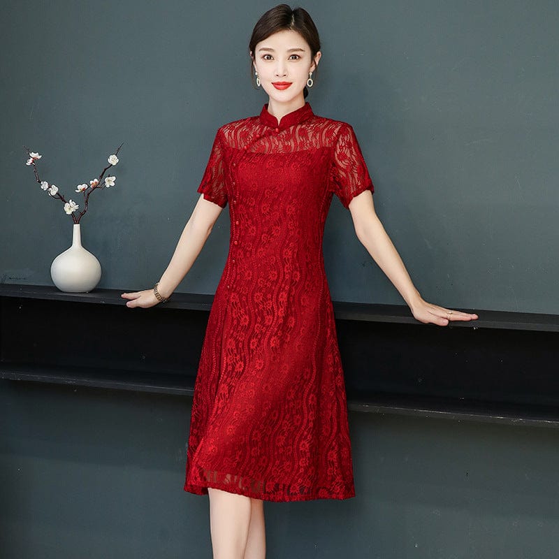 Beth and Brian Qipao-CJM Floral pattern, lace midi plus size Cheongsam