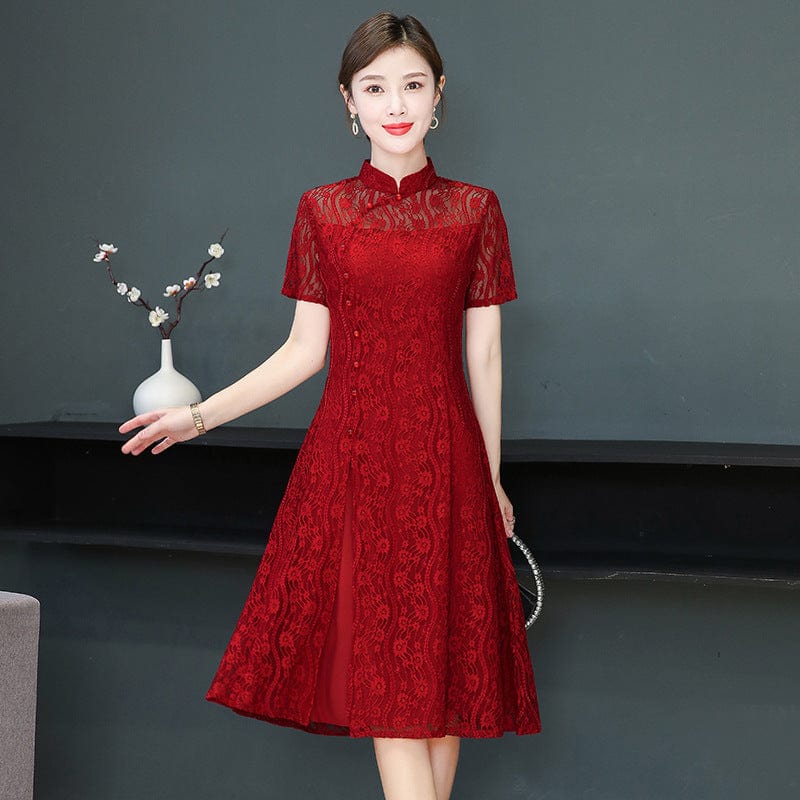 Beth and Brian Qipao-CJM Floral pattern, lace midi plus size Cheongsam