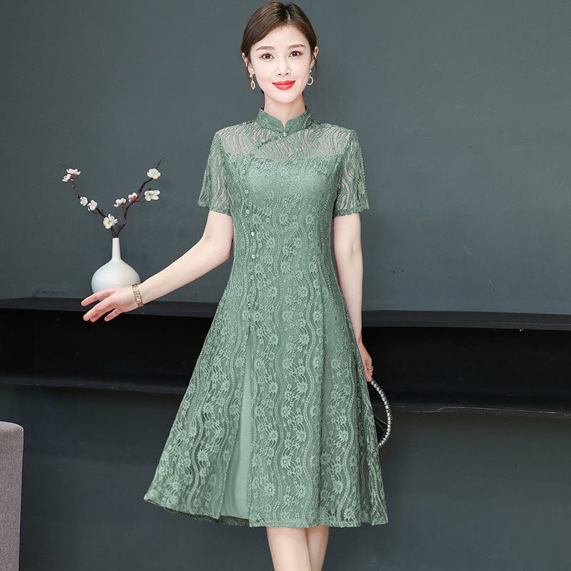 Beth and Brian Qipao-CJM Floral pattern, lace midi plus size Cheongsam