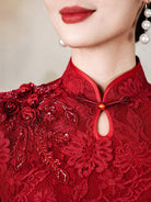 Beth and Brian Qipao-MH Floral pattern, lace mid-length A-line Qipao