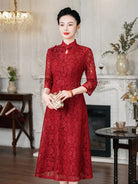 Beth and Brian Qipao-MH Floral pattern, lace mid-length A-line Qipao