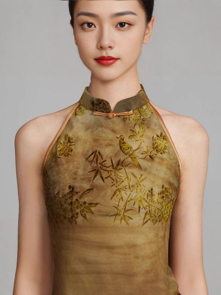 Beth and Brian Qipao-YM New Chinese style (新中式), yellow long Cheongsam