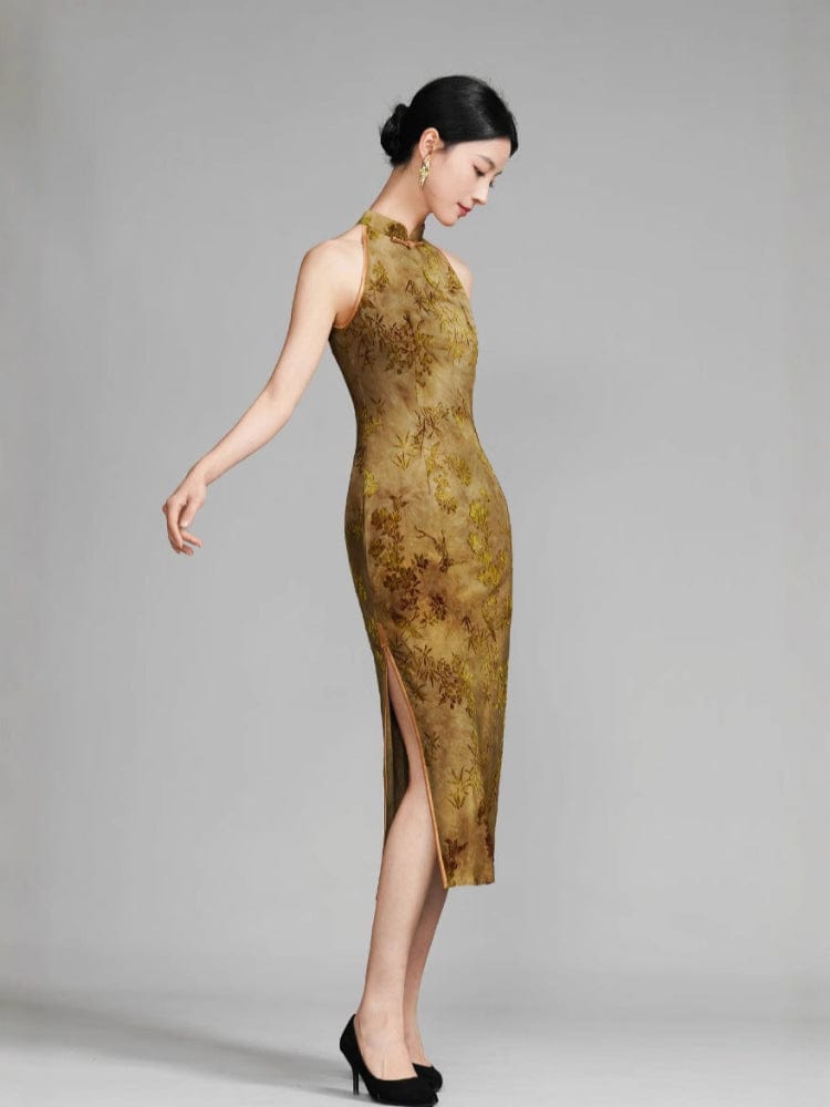 Beth and Brian Qipao-YM New Chinese style (新中式), yellow long Cheongsam
