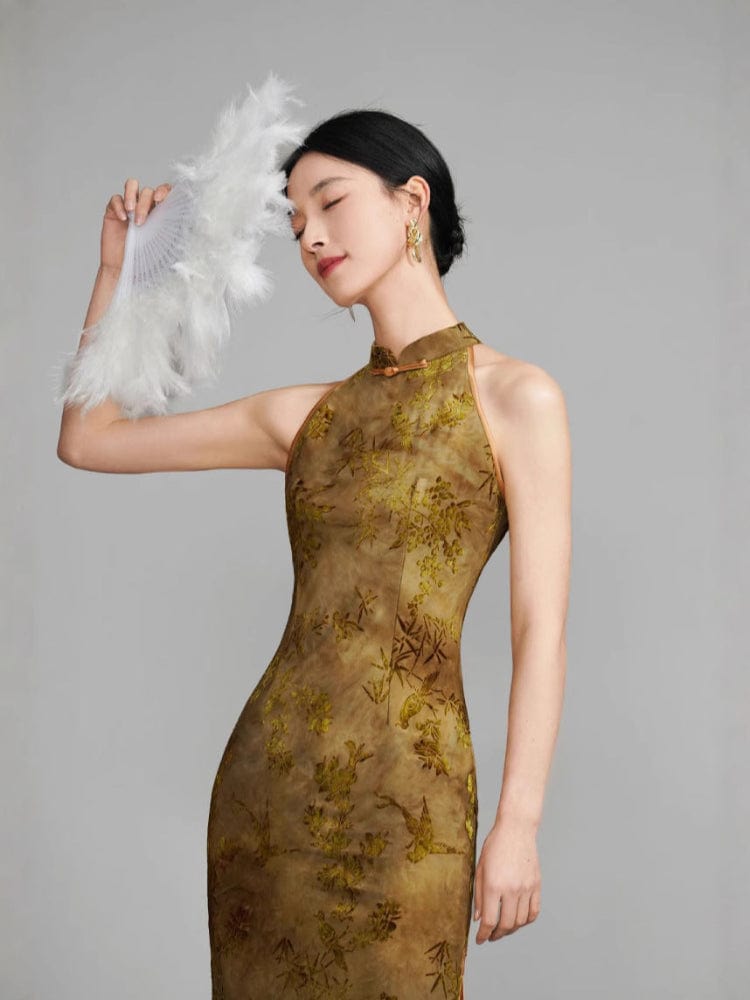 Beth and Brian Qipao-YM New Chinese style (新中式), yellow long Cheongsam