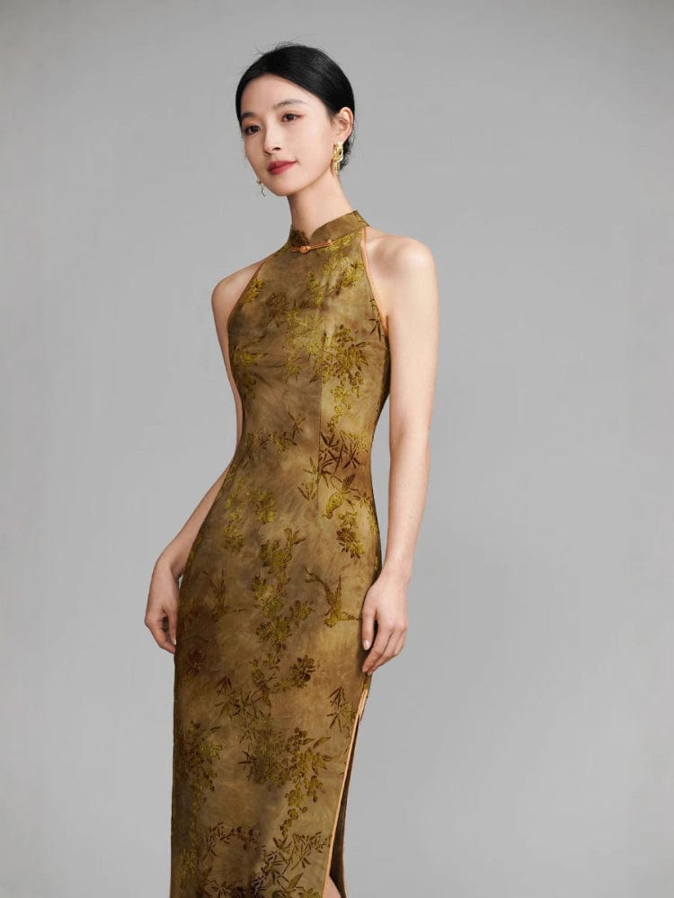 Beth and Brian Qipao-YM New Chinese style (新中式), yellow long Cheongsam
