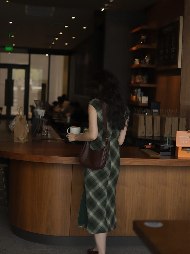 Beth and Brian Qipao-LSB Chinese retro style, plaid pattern, cotton midi Cheongsam