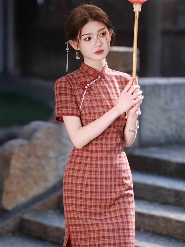 Beth and Brian Qipao - JN Plaid pattern, daily midi Cheongsam