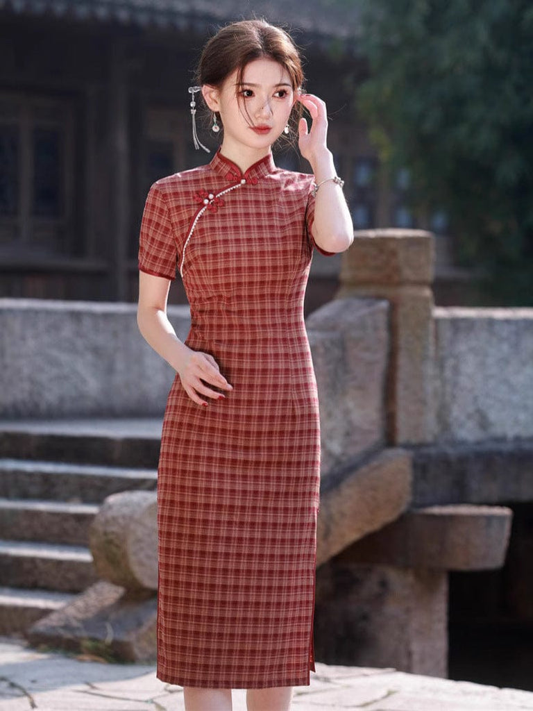 Beth and Brian Qipao - JN Plaid pattern, daily midi Cheongsam
