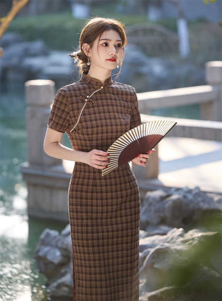 Beth and Brian Qipao - JN Plaid pattern, daily midi Cheongsam