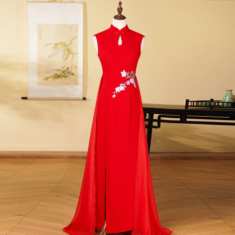 Beth and Brian Qipao-YD Sleeveless, long plus size Cheongsam for mothers