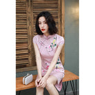 Beth and Brian Qipao-MLS Floral pattern, pink short Cheongsam with cap sleeves