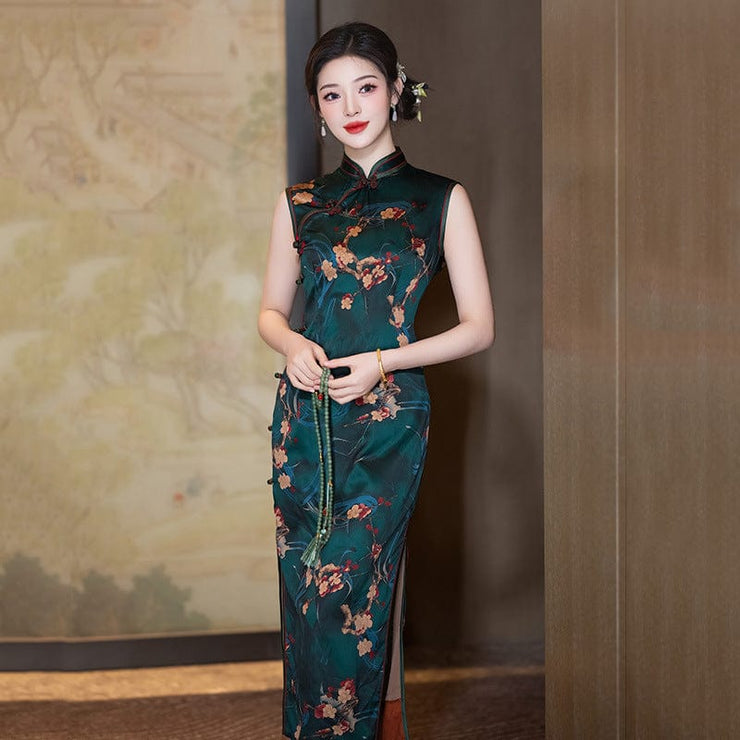 Graduation Qipao, green Cheongsam, sleeveless Qipao, long Cheongsam ...