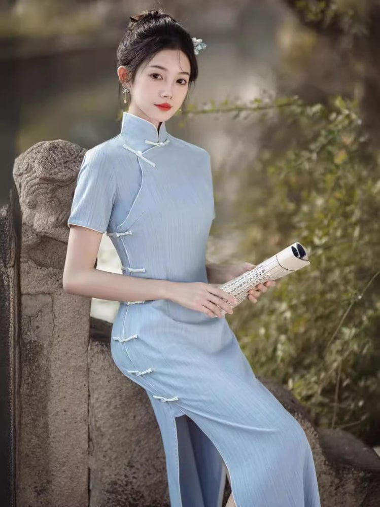 Beth and Brian Qipao - HQJ Plain pattern, cotton long Cheongsam